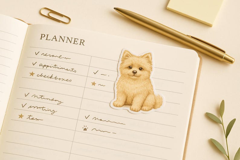 Pomapoo Complete Bundle | Sitting + Lying + Sticker Sheet | Printable Dog Sticker Set image 3