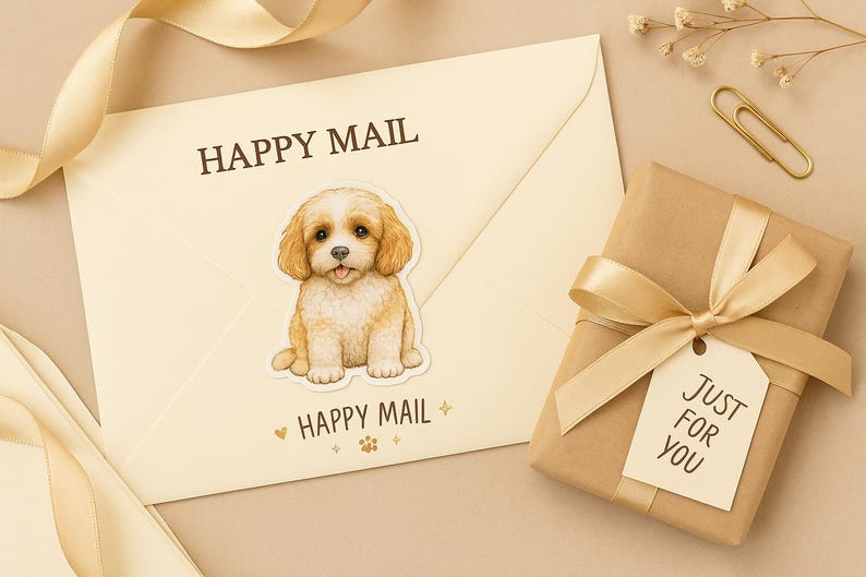 Paquete completo Cavapoo / Sentado + Acostado + Hoja de pegatinas / Juego de pegatinas imprimibles para perros imagen 6