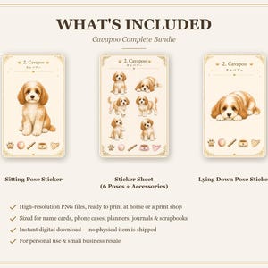 Paquete completo Cavapoo / Sentado + Acostado + Hoja de pegatinas / Juego de pegatinas imprimibles para perros imagen 8