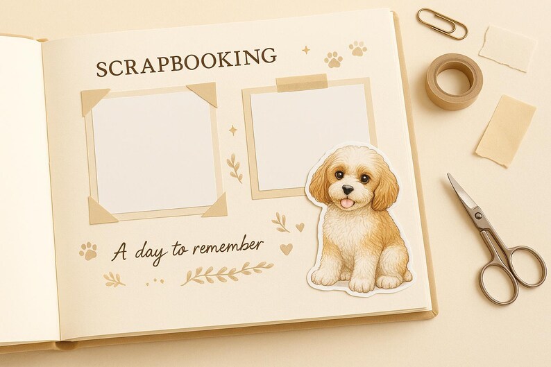 Paquete completo Cavapoo / Sentado + Acostado + Hoja de pegatinas / Juego de pegatinas imprimibles para perros imagen 4