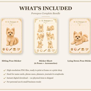 Pomapoo Complete Bundle | Sitting + Lying + Sticker Sheet | Printable Dog Sticker Set image 8