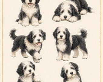 Sheepadoodle Complete Bundle | Sitting + Lying + Sticker Sheet | Printable Dog Sticker Set