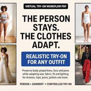 Professional Virtual Try-On Guide PDF | Fit a Dress to the Original Body Without Changing Proportions | Realistic Fabric & Lighting