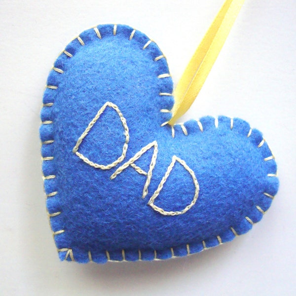 Felt Heart Ornament, for Dad: Blue, Father's Day, For Him, Handmade