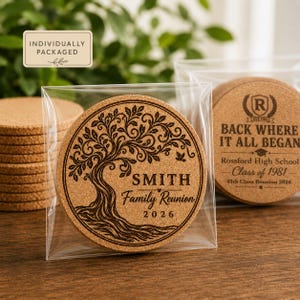 Lembrancinhas personalizadas para reencontro de turma, recordações de cortiça, presentes personalizados para ex-alunos, porta-copos para festas (em grande quantidade)
