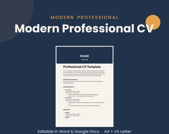 Modern Professional CV Template | Editable Word, Google Docs (A4 + US Letter)