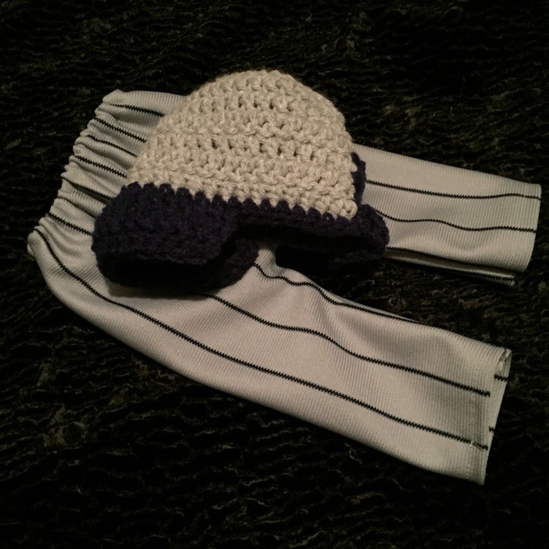 Newborn Baseball hat and Pants Set Gray with Blue Pinstripes Backward hat, Snap back, outfit Photo Prop image 5
