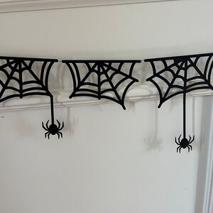 spider web garland, Halloween Party decoration, bunting, black web with spiders, fireplace decoration, spooky