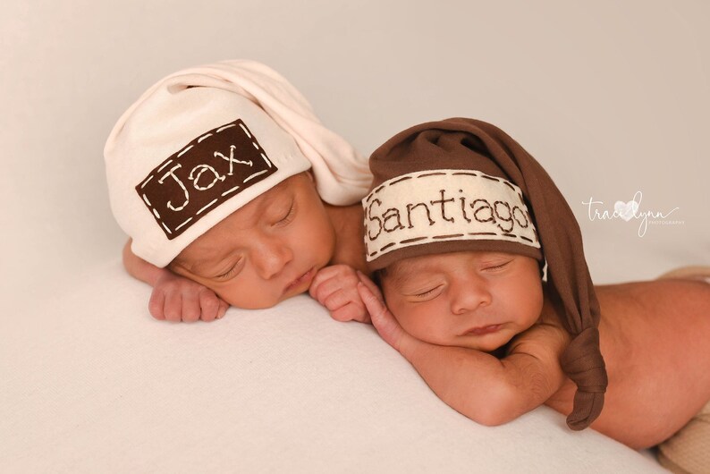 Personalized Newborn Baby Top Knot Hat With Name Neutral Etsy