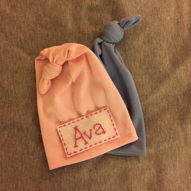 Personalized Newborn Hat Name Hat Top Knot Hat Sleepy Hat Etsy