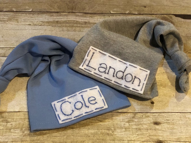 Personalized Newborn Baby Top Knot Hat With Name Neutral Etsy