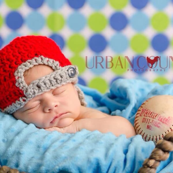 Backward Baseball Cap Hat with Visor Crochet Newborn Photo Prop