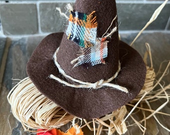 Miniature Scarecrow Hat for Tiered Tray, doll, crafting, fall decor, tiny scarecrow hat, mini,