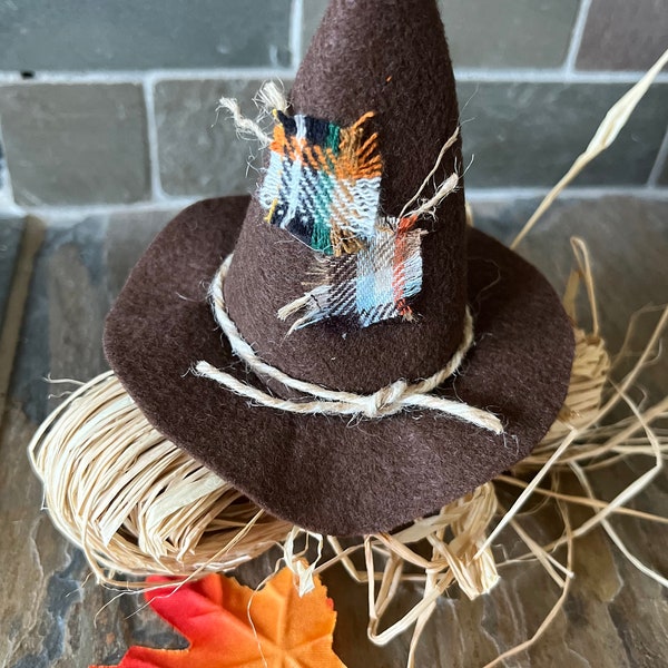 Miniature Scarecrow Hat for Tiered Tray, doll, crafting, fall decor, tiny scarecrow hat, mini,