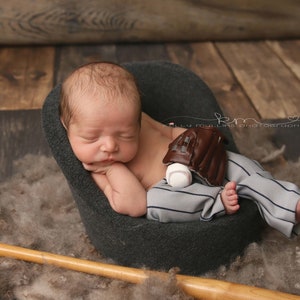 Newborn Baseball hat and Pants Set Gray with Blue Pinstripes Backward hat, Snap back, outfit Photo Prop image 3