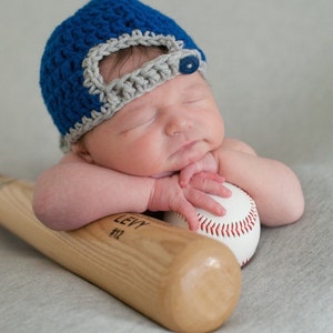 Backward Baseball Cap Hat with Visor Crochet Newborn Photo Prop