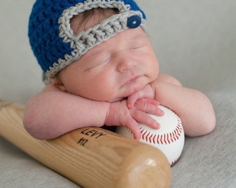 Backward Baseball Cap Hat with Visor Crochet Newborn Photo Prop
