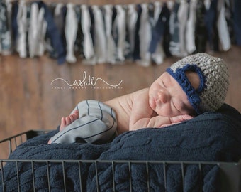 Newborn Baseball hat and Pants Set Gray with Blue Pinstripes Backward hat, Snap back, outfit Photo Prop