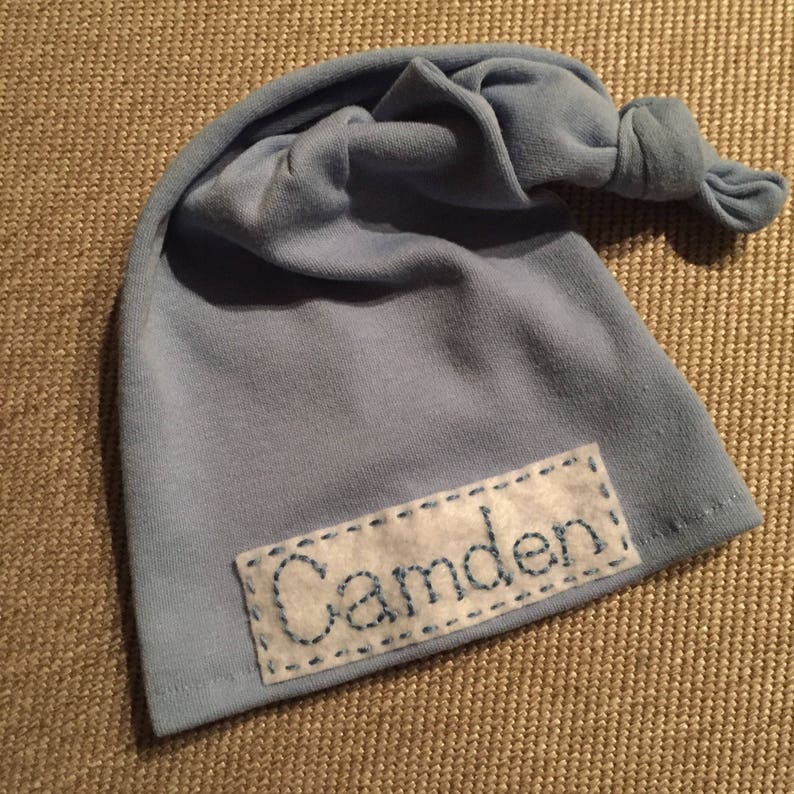 Personalized Newborn Striped Baby Top Knot Hat With Name Gray Etsy