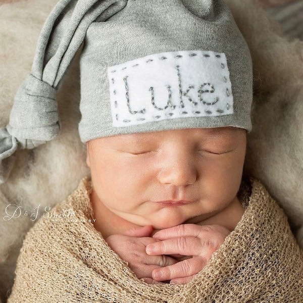 personalized newborn hat, name hat, top knot hat, sleepy hat,