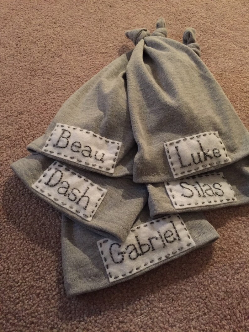 Personalized Newborn Striped Baby Top Knot Hat With Name Gray Etsy