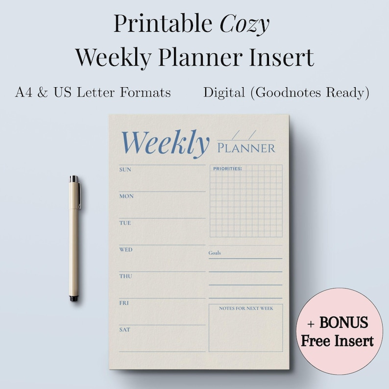 Sleek Lettering Druckbare Planer-Einlage | Wochenplaner-Vorlage, Zeitmanagement-Tool ...