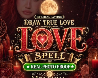 May include: A digital graphic featuring the text 100% REAL CASTING DRAW TRUE LOVE LOVE SPELL REAL PHOTO PROOF MELLUNA 10+ YEARS OF EXPERIENCE. The design includes a glowing full moon, a red heart, lit candles, crystals, and a dreamcatcher.