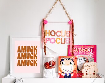 Hocus Pocus Halloween Printable *DIGITAL DOWNLOAD* Amuck Amuck Amuck Pink Halloween Printable, Kids Halloween Prints