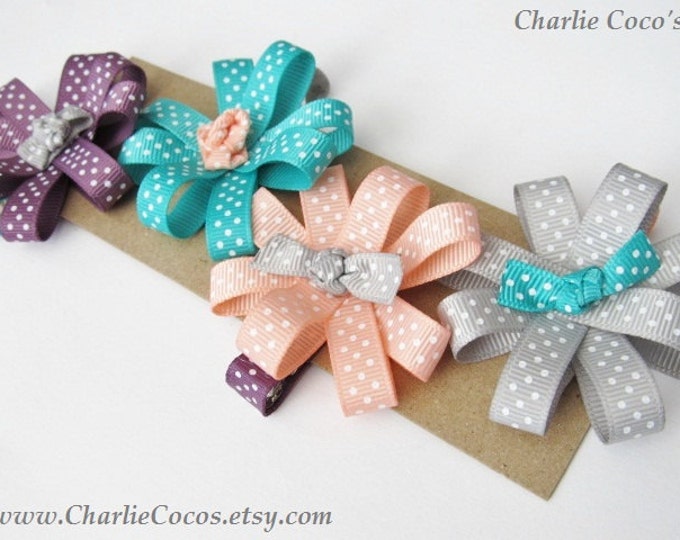 Girls Flower Hair Clips Ribbon Flower Hair Clips Assorted Etsy