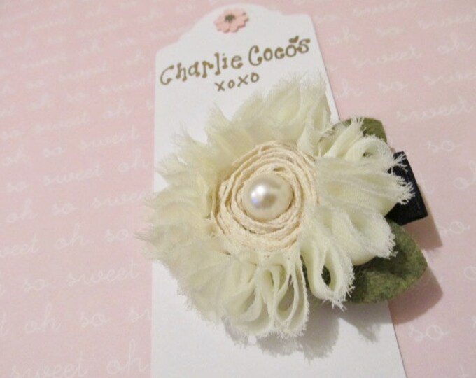 Girls/ Baby Flower Hair Clip Chic Ivory Chiffon and Pearl Hair Clip Etsy