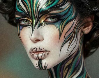 Impresión artística de pintura corporal — La metamorfosis | Arte digital para pared | ByBadrStudio