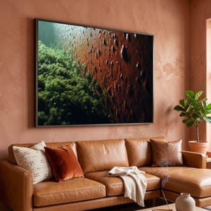 Impression sur toile « Mousse et gouttes de rosée », gros plan rustique de la nature