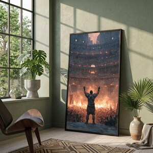 Gladiator Triumph Scene Canvas, Ancient Coliseum Wall Art, Roman Warrior Artwork, Epic Battle Canvas, Dramatic Historical Decor