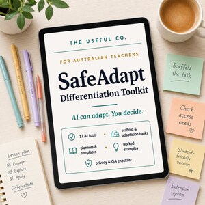AI-differentiatietoolkit voor docenten | Ondersteuning, EAL-ondersteuning, verdieping, aanpassingen | Australisch curriculum voor het voortgezet onderwijs | SafeAdapt