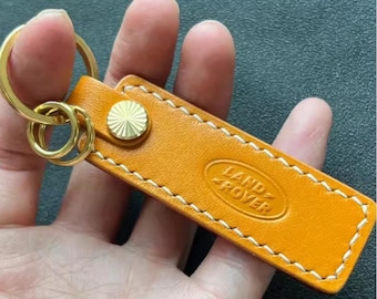 Llavero Land Rover de cuero genuino de vaca, hecho a mano.