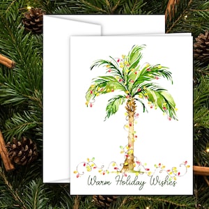 Tropical Palm Tree Christmas Lights Christmas Cards, Warm Holiday Wishes, Florida Christmas, Coastal Christmas, Set of 12 with Envelopes