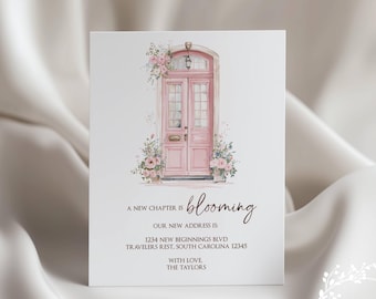 Spring Moving Announcements: Blooming Flower Pink Front Door, Set of 12 with Envelopes