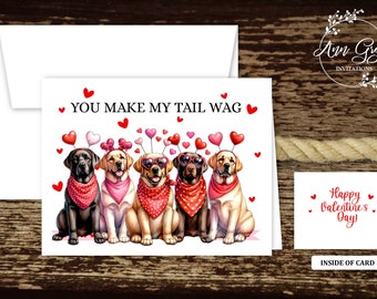 Labrador Retriever Valentine's Day Cards, Dog Lover Valentines, Black Lab, Brown Lab, Golden Lab, Labrador Cards, Sets of 12 or More