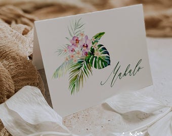 Tropical Hawaiian Thank You Notes: Orchids & Plumeria, Personalized Set of 12 with Envelopes