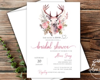 The Hunt is Over Deer Hunter Bridal Shower Invitations w/Envelopes, Adjustable wording to any event! Shipped to you!