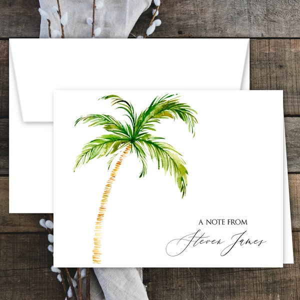 Custom Palm Tree Note Cards with Envelopes. Modern. Florida. Hawaii. Mahalo. Tropical. Free Personalization. Set of 12 or More.