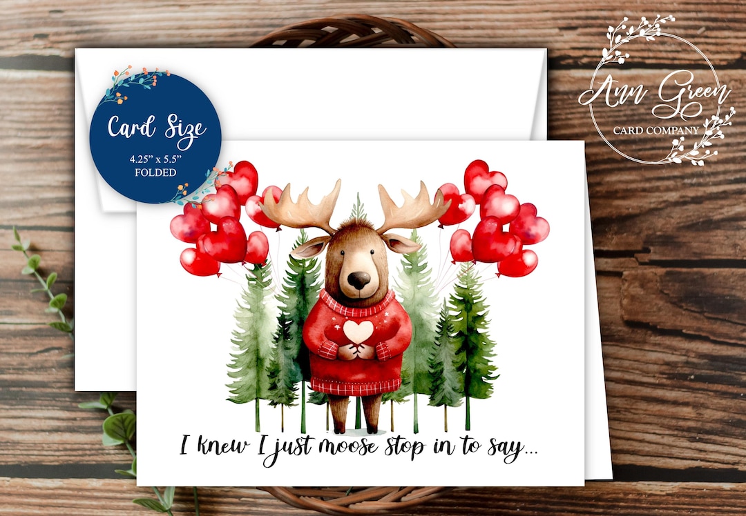 Moose Valentine's Day Cards, Otter or Skunk Also Available, Woodland ...