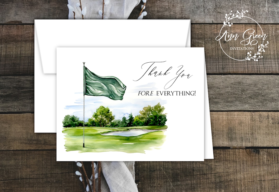 Golf Theme Thank You Note Cards With Envelopes. Golf Tournament. Golfer