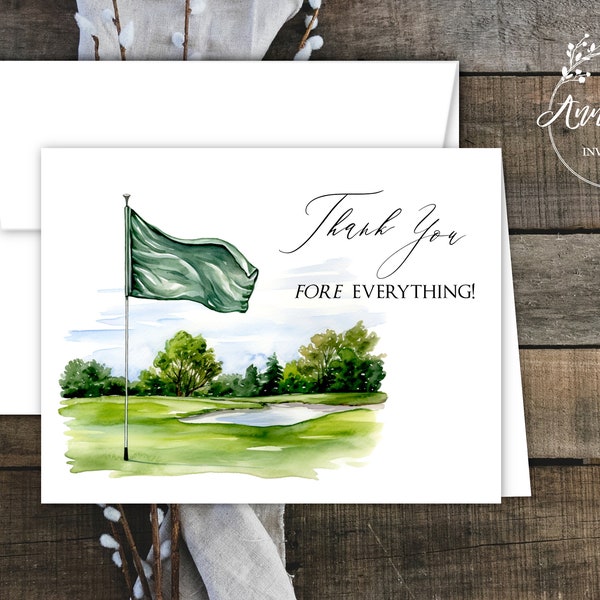 Golf Theme Thank You Note Cards with Envelopes. Golf Tournament. Golfer Gift. Golf Enthusiast Gift. Free Personalization. Set of 12 or More.