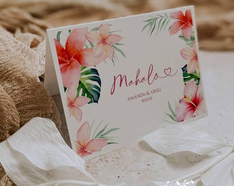 Hawaiian Hibiscus Mahalo Wedding Thank You Cards: Tropical Floral Notes (Set of 12)