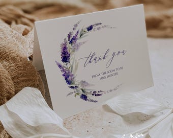 Personalized Lavender Watercolor Thank You Cards: Bridal Shower, Wedding (Set of 12 with Envelopes)