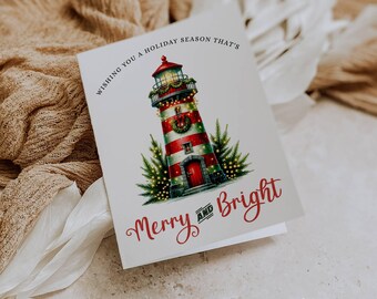 Lighthouse Christmas Cards: Coastal Nautical Holiday Set of 12 with Envelopes