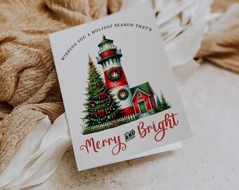 Lighthouse Christmas Cards: Coastal Holiday Set of 12 with Envelopes