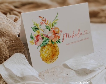 Mahalo Pineapple Thank You Notes: Tropical Floral Cards, Personalized Set of 12 with Envelopes