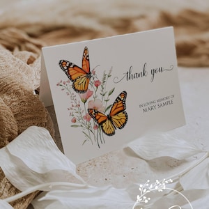 Monarch Butterfly Wildflower Sympathy Thank You Notes: Bereavement Cards (Set of 12)